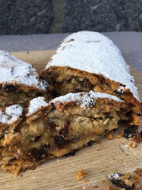 Marzipan Stollen Recipe, German Apple Strudel Recipe, Christmas Stollen Recipe, Stolen Recipe, German Stollen, Christmas Stollen, Stollen Recipe, Strudel Recipes, German Baking