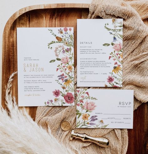 Boho Wedding Invitation Suite Wildflower Wedding Invitation - Etsy Australia Boho Wedding Place Cards, Boho Wedding Invitation, Wildflower Wedding Invitations, Spring Wedding Invitations, Wedding Invitations Boho, Etsy Wedding Invitations, 2024 Wedding, Wedding Suite, Wildflower Wedding