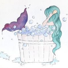 Bath Drawing, Unicorns And Mermaids, Mermaid Pictures, Bath Art, Mermaids And Mermen, Mermaid Life, Mermaid Art, Bathroom Art, Bubble Bath