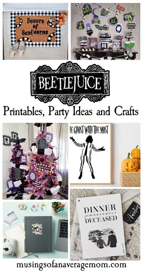 Beetlejuice Free Printables, Party Ideas, DIYs, gift ideas, recipes and more! Beetlejuice Halloween Invitations, Beetlejuice Centerpiece Ideas, Beetlejuice Party Decorations Diy, Beetlejuice Free Printables, Beetlejuice Themed Party, Beetlejuice Diy Decorations, Diy Beetlejuice Decorations, Beetlejuice Crafts Diy, Beetlejuice Printables