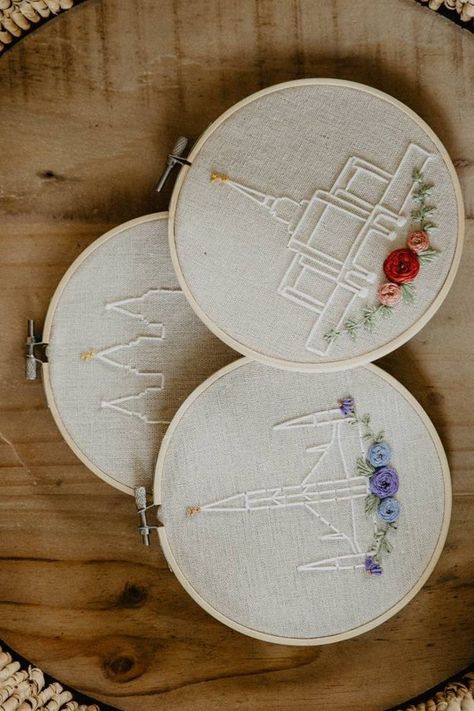 LDS Temple Hoop Embroidery | Etsy Skyline Embroidery, Lds Crafts, Girls Camp Crafts, Activity Day Girls, Yw Activities, Relief Society Activities, Young Women Activities, Shaped Cookies, Church Activities