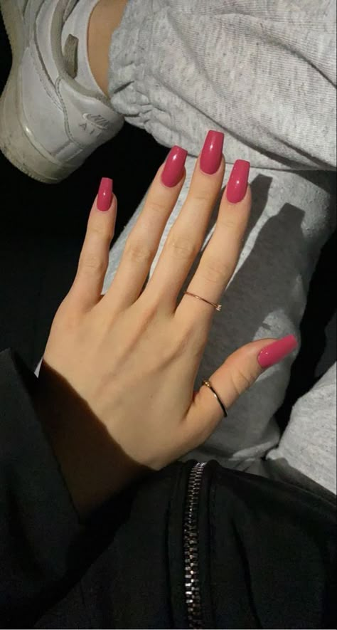 Dark Pink Nails, Hard Gel Nails, Solid Color Nails, Work Nails, Pretty Gel Nails, Soft Nails, Pink Acrylic Nails, Fire Nails, Pretty Acrylic Nails