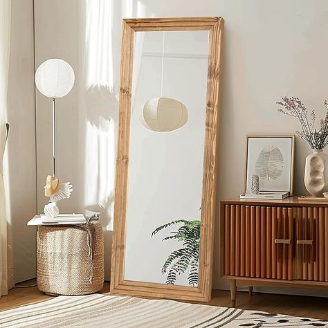 Amazon.com: ABSWHLM Full Length Mirror 65"x24" Solid Wood Frame Floor Large Mirror for Living Room, Bedroom Hanging Standing or Leaning Wall-Mounted, Brown : Home & Kitchen Mirror For Living Room, Floor Length Mirror, Long Mirror, Wooden Mirror, Living Room Mirrors, Length Mirror, Standing Mirror, Bedroom Mirror, Full Length Mirror