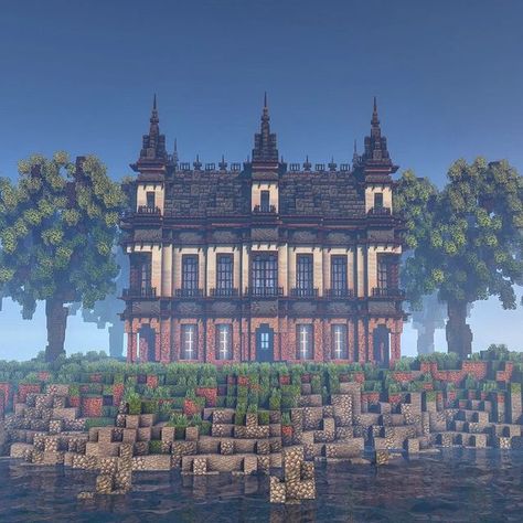 Minecraft Gothic House, Minecraft Castle Designs, Building Styles, Minecraft Building Guide, Minecraft Steampunk, Gothic Mansion, Minecraft Mansion, Minecraft Structures, Minecraft Castle