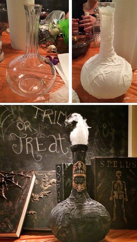 Cheap Halloween Diy, Strašidelný Halloween, Stile Harry Potter, Halloween Party Decor Diy, Halloween Apothecary, Halloween Bottles, Festa Harry Potter, Halloween Potions, Creepy Halloween Decorations