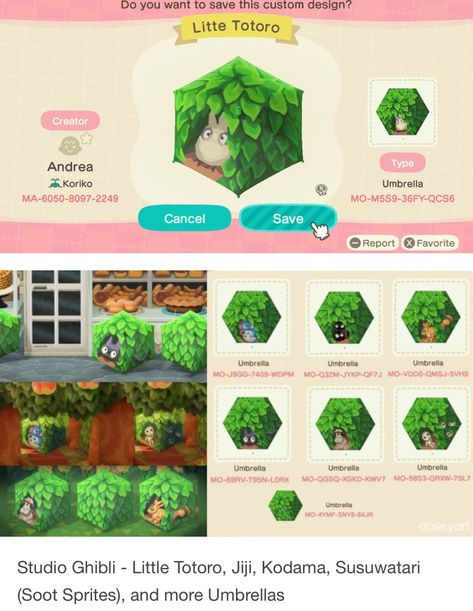 My Neighbor Totoro Acnh Codes, Acnh Seed Bag Design, Umbrella Acnh Code, Animal Crossing Umbrella Code, Acnh Forest Designs Codes, Animal Crossing Frog Design, Umbrella Codes Acnh, Acnh Cube Light, Acnh Umbrella Design Code