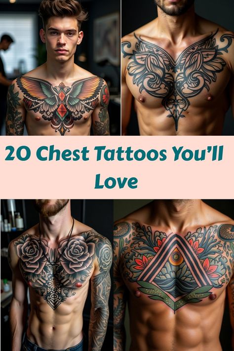 20 Chest Tattoos You’ll Love Mens Pec Tattoos, Center Chest Tattoo Men, Half Back Tattoo Men, Upper Chest Tattoo Men, Trans Top Surgery Tattoos, Mens Chest Tattoos, Chest Tattoo Men Ideas, Unique Christian Tattoos, Bold Tattoo