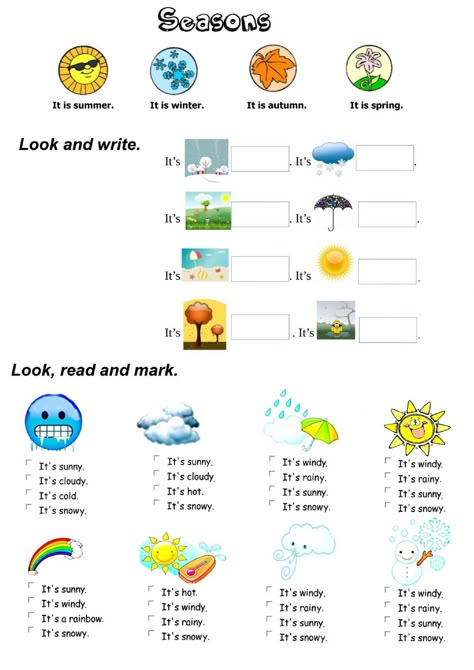 Weather Worksheets For Kids, Ingles Kids, Seasons Name, Teaching Weather, Seasons And Weather, Seasons Worksheets, Weather Worksheets, Teach English To Kids, Free Time Activities