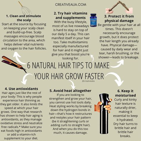 Grow your natural hair 🌿 Try these 6 tips to keep your curls healthy and long. Check out our hair regimen schedule and herb-infused hair oil in our shop. Follow for more tips! #HeatlessHairStretching #NaturalHairCare #HealthyHair #NaturalHairJourney #ShopNow Hair Growth Regimen, Make Your Hair Grow Faster, Hair Regimen, Heatless Hairstyles, Be Gentle With Yourself, Grow Hair Faster, Hair Vitamins, Natural Haircare, Hair Growth Tips