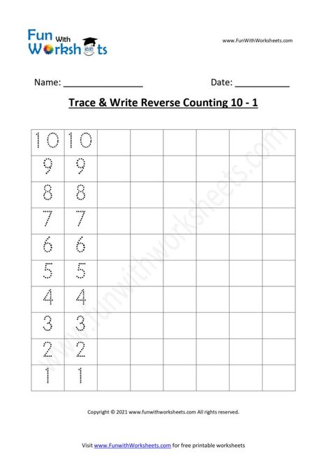 Reverse Counting Worksheet, Counting Worksheet, Number Learning, Kids Worksheet, Counting Practice, Counting For Kids, Kids Handwriting, Counting Worksheets, Learning Worksheets