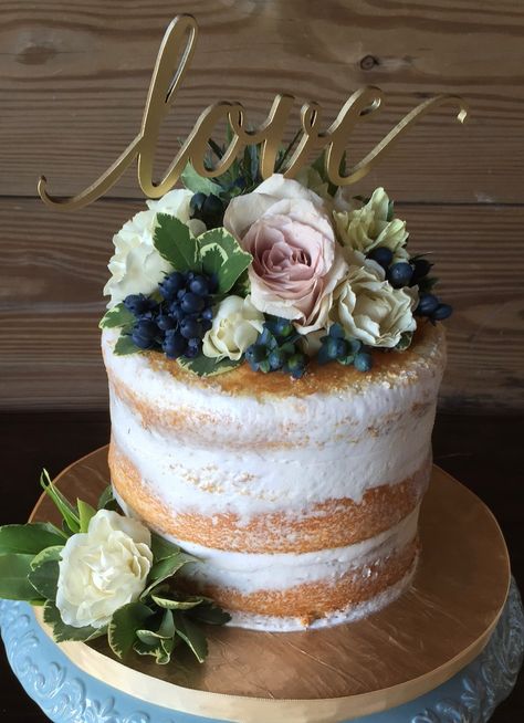 Bare Cake with Roses and Greenery atop by Alta Fleura Bare Cake Ideas, Greek Cake Design, Bare Cake, Greek Cake, Cake With Roses, Woodland Baby Shower Decorations, Cake Flowers, Rose Cake, Woodland Baby