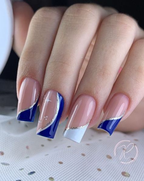 Blue And Silver Nails, Blue Gel Nails, Fancy Nail Art, Blue Glitter Nails, Makeup Nails Designs, Formal Nails, Blue Acrylic Nails, Fancy Nails Designs, Stylish Nails Designs