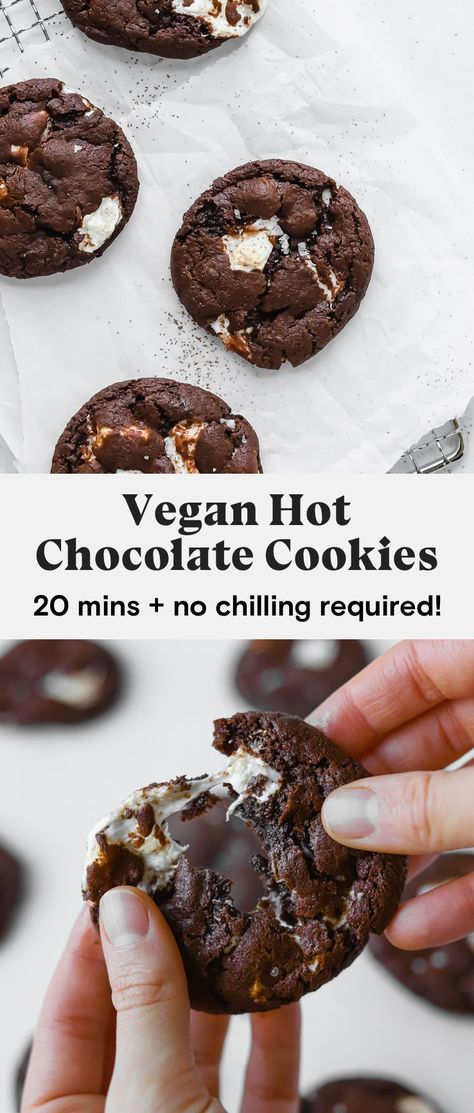 Easy Vegan Holiday Cookies, Vegan Hot Cocoa Cookies, Vegan Chocolate Marshmallow Cookies, Vegan Recipes With Marshmallows, Vegan Pinwheel Cookies, Vegan Hot Chocolate Cookies, Vegan Christmas Cookie Recipes, Best Vegan Christmas Cookies, Vegan Marshmallow Cookies