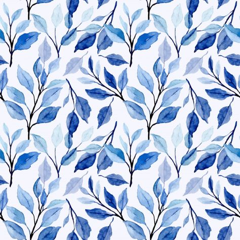 Blue leaves watercolor floral seamless p... | Premium Vector #Freepik #vector #pattern Blue Print Design, Floral Wedding Stationery, Blue Patterns, Patterns Floral, Floral Wedding Invitation Card, Leaves Watercolor, Floral Wreath Watercolor, Watercolor Nursery, Floral Seamless Pattern