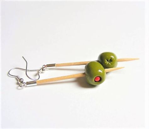 Food Jewelry Martini Olive Earrings Martini Earrings Miniature | Etsy UK Martini Earrings, Olive Earrings, Stuffed Olives, Martini Olive, Martini Olives, Food Necklace, Weird Jewelry, Clay Inspo, Surgical Steel Earrings