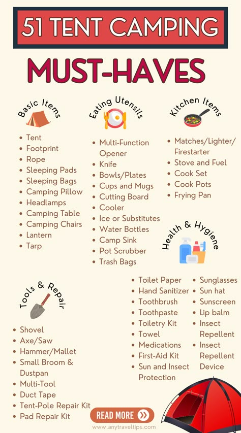 How To Camp For Beginners, Tent Living Ideas, Camping Outdoor Setup, Backpacking Must Haves, Camping Must Haves For Kids, Best Camping Hacks, Tent Camping Hacks Campsite, Camping Tent Set Up, Camp Set Up