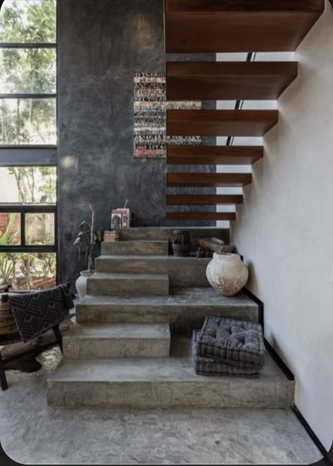 Tulum House Design, Stairs In Living Room Ideas, Tulum Style Decor, Steps Design Interior Stairs, Industrial Stairs Design, Outside Stairs Design, Architectural Stairs, Tulum Interior Design, Tulum Architecture