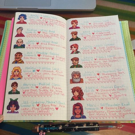 Sims Journal, Stardew Valley Bullet Journal, Stardew Valley Planner, Stardew Valley Journal, Stardew Valley Guide, Gaming Crafts, Gaming Journal, Game Journal, Stardew Valley Ideas