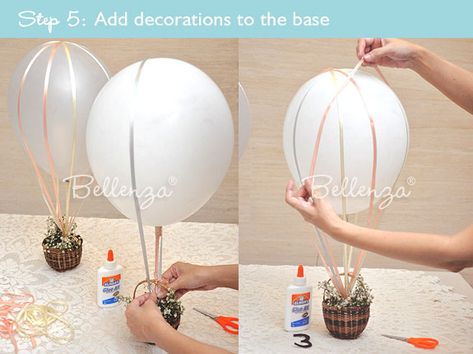 Make A Hot Air Balloon, Hot Air Balloon Centerpiece, Air Balloon Centerpiece, Hot Air Balloon Centerpieces, Diy Hot Air Balloons, Vintage Travel Themes, Air Balloon Party, Balloon Centerpiece, Hot Air Balloon Party