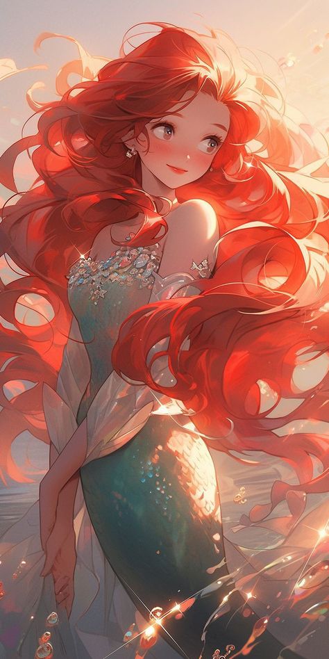 Anime Mermaid Art, Red Hair Mermaid, Mermaid Anime, Anime Mermaid, Mermaid Wallpapers, Mermaid Drawings, Mermaid Painting, Mermaid Pictures, Long Red Hair