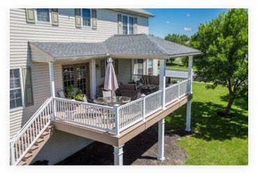 Custom Composite or Vinyl Decks from Stump's Decks Covered Deck Designs, Covered Deck Ideas, Deck Addition, Deck Roof, Deck Remodel, Patio Plans, Building A Porch, Patio Deck Designs, Porch Roof