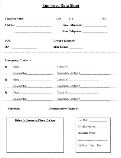 Employee Information Sheet Employee Forms, Emergency Contact Form, Employee Evaluation Form, Evaluation Employee, Daycare Forms, Job Application Form, Business Printables, Employee Handbook, Employee Management