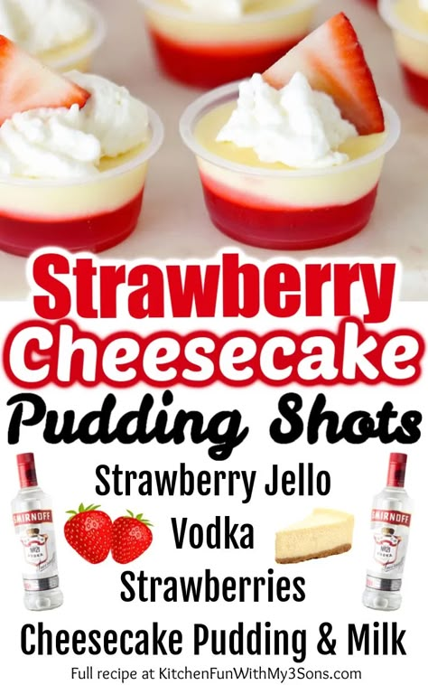 Cheesecake Pudding Shots, Strawberry Cheesecake Pudding, Cheesecake Shots, Rum Shots, Pudding Shot Recipes, Jello Pudding Shots, Cream Drinks, Jello Dessert, Simply Stacie