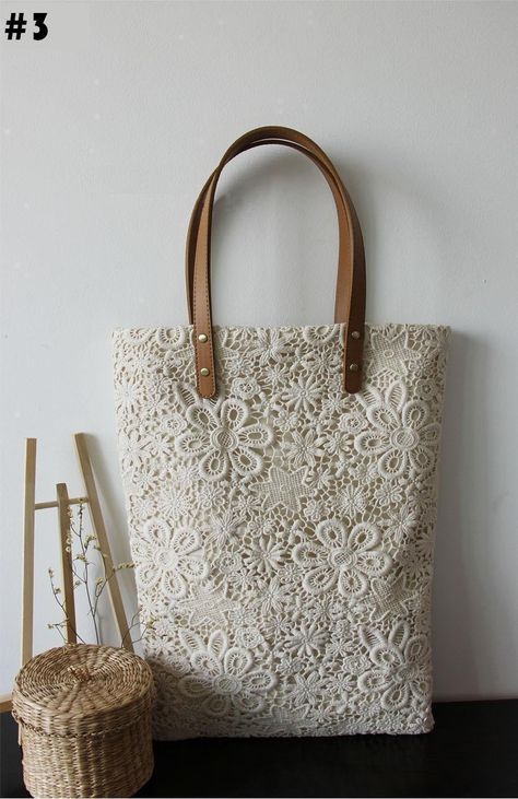 Handmade Shabby Chic Cotton Wedding Bag Lace Bag Lace Tote | Etsy Diy Sy, Sac Diy, Lace Bag, Cotton Wedding, Mk Handbags, Mk Bags, Handmade Lace, Wedding Bag, Fabric Bags