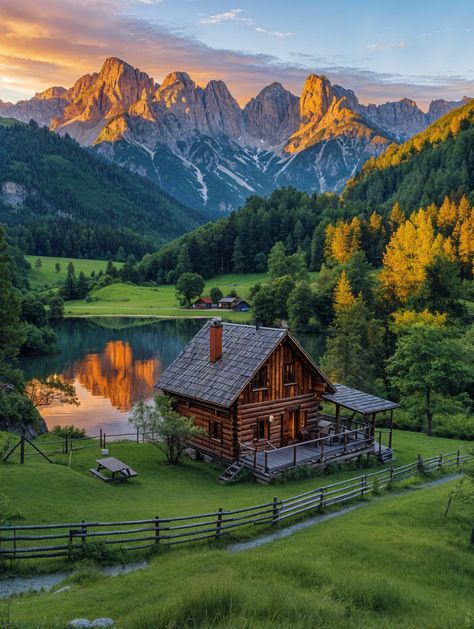 Alpine Sunset Haven Cabin In Mountains, Mountain Evening, Living In The Mountains, Feed The Soul, Mountain View Home, Magic Mountain, Amazing Landscapes, Medieval Life, Beautiful Art Paintings