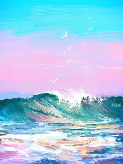 Watercolor Art Detailed, Aesthetic Drawing Landscape, Waves Aesthetic Drawing, Paintings On Long Canvas, Abstract Sea Art, Sea Aesthetic Painting, How To Draw Sea, Ocean Aesthetic Painting, Sea Art Drawing