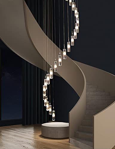 KoKo&Yukina H126 x D32 Staircase Chandeliers for High Ceilings with K9 Crystal Spiral Chandeliers Large Foyer Chandeliers Dimmable Chandelier Height Adjustable (36 x Lights, Bulb and Remote Incl.) Large Foyer Chandeliers, Chandeliers For High Ceilings, Foyer Chandeliers, Dimmable Chandelier, Spiral Chandelier, Chandelier Height, Large Foyer, Foyer Chandelier, Staircase Chandelier