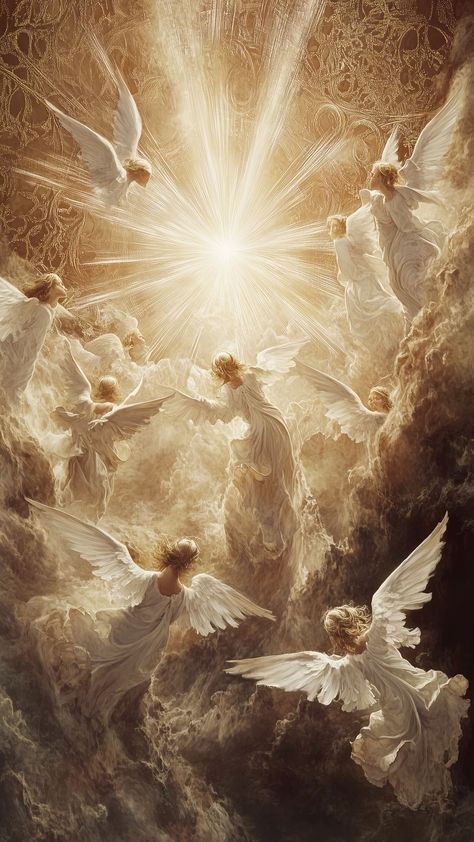 Seraphim Angel Wallpaper, Seraphim Painting, Angle Wallpapers Iphone, Ethereal Angel Art, Angle Aethstetic, Angel Core Wallpaper, Heaven Aesthetic Angel, Angel Depiction, Angel Astethic