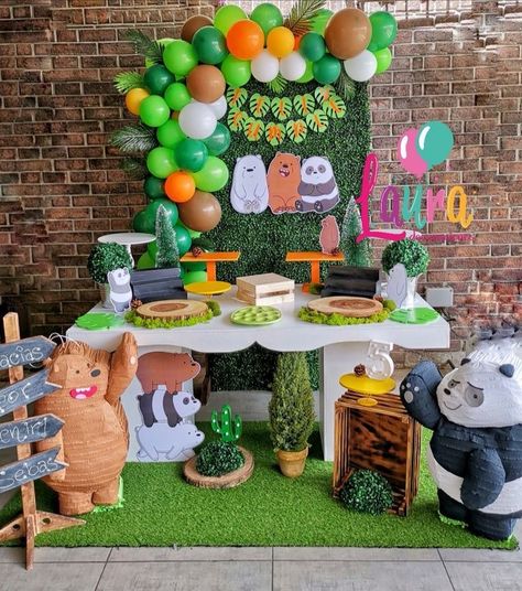 Bear Decorations Party, We Bare Bears Birthday, Bears Birthday Party, Pijama Party, Frozen Birthday Theme, Girls Birthday Party Decorations, Baby Boy 1st Birthday Party, Bear Birthday Party, Cartoon Cake