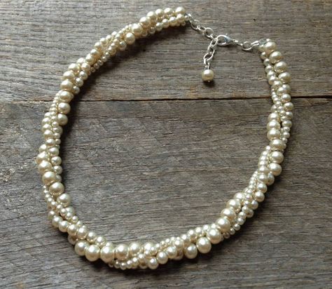 Cyber Monday 15% Off Champagne Pearl by haileyallendesigns on Etsy Champagne Necklace, Ivory Pearl Necklace, Pearl Jewelry Design, Bridal Pearl Necklace, Motifs Perler, Pearl Necklace Designs, Handmade Jewelry Tutorials, Fancy Jewellery, Vintage Marketplace