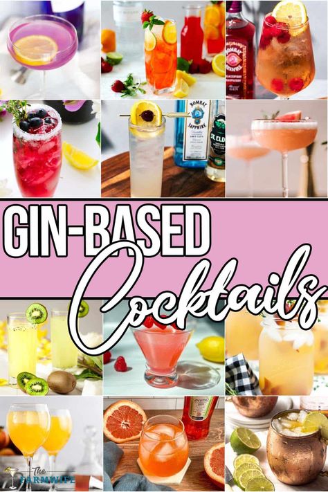 photo collage of gin cocktail ideas with text which reads gin-based cocktails Drinks Made With Gin, Gin Drinks Recipes, Gin Party, Gin Based Cocktails, Gin Drink Recipes, Blueberry Gin, Ginger Beer Cocktail, Gin Fizz Cocktail, Unique Cocktail Recipes