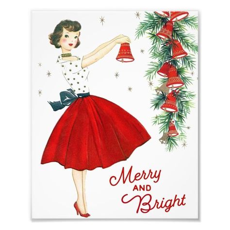 Cute Vintage Retro Christmas Lady Wall Art  Zazzle Images Noêl Vintages, A Vintage Christmas, Winter Things, Vintage Christmas Card, Vintage Christmas Images, Old Fashioned Christmas, Christmas Past, Noel Christmas, Christmas Vintage