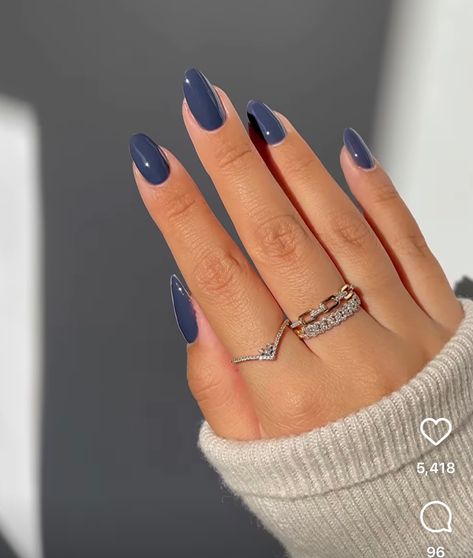 Simple Nail Inspo Solid Color, Cool Toned Blue Nails, Dark Blue Glossy Nails, Solid Manicure Colors, Fun Nail Colors Winter, Almond Nails Winter Colors 2023, Simple Spring Nail Colors, Neutral Nail Ideas Acrylic, Almond Nails Designs Solid Colors