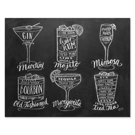 Guide to Cocktail Drinks - Print Chalkboard Art Kitchen, Chalkboard Art Print, Soda Syrup, Lily And Val, Kitchen Chalkboard, Bartender Gifts, Chalkboard Print, Bar Cart Art, Chalkboard Designs