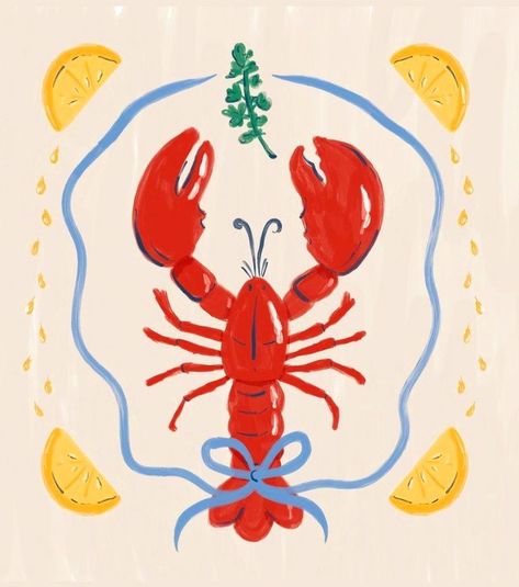 Simple Lobster Drawing, How To Draw A Lobster, Lobster Doodle, Lobster Aesthetic, Lobster Cartoon, Lobster Graphic, Lobster Painting, Lobster Drawing, Lobster Illustration