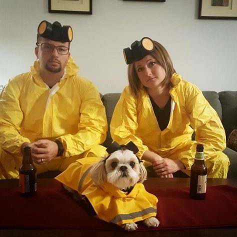 Couple And Two Dogs Halloween Costume, Couple And Pet Halloween Costumes, Couples Halloween Costumes With Dog, Breaking Bad Couples Costume, Couples Halloween Costume With Dog, Couple Halloween Costumes With Dog, Couple And Dog Halloween Costumes, Breaking Bad Halloween Costume, Breaking Bad Halloween