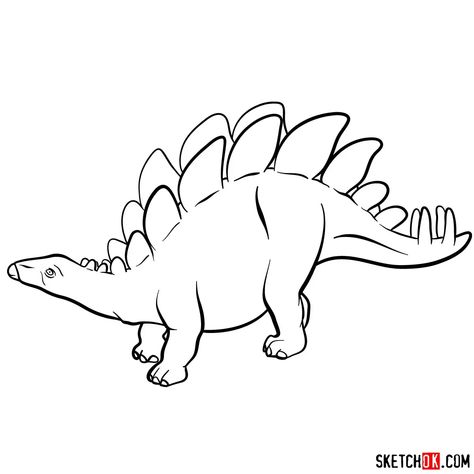 How to draw a stegosaurus Line Drawing Simple, Dinosaur Stamps, Easy Drawing Guides, Drawing Guides, Dinosaur Drawing, Drawing Simple, Extinct Animals, Guided Drawing, Easy Drawing