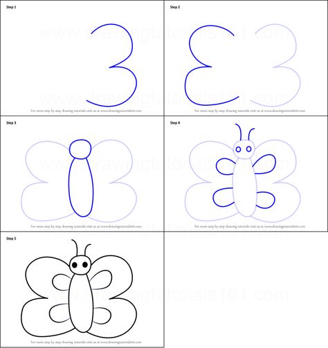 Number 3 Printable, Drawing Ideas Easy For Kids, Colorful Butterfly Drawing, Draw Books, Draw A Butterfly, Easy Butterfly Drawing, Toddler Drawing, Drawing Ideas For Kids, Best Drawing Ideas