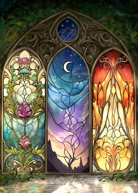 Archeron Sisters, Stain Glass Window Art, Image Halloween, Art Nouveau Illustration, Sisters Art, Glass Window Art, Court Of Thorns And Roses, The Way Back, Stained Glass Designs