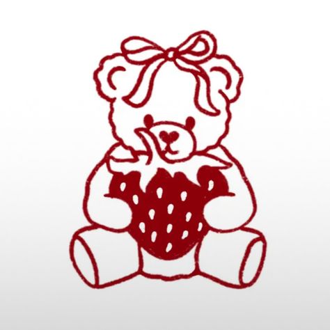 Strawberry Drawing, Teddy Bear Drawing, Strawberry Tattoo, Cute Finger Tattoos, Cute Little Tattoos, Bear Tattoo, Arte Inspo, Little Tattoos, Simplistic Tattoos