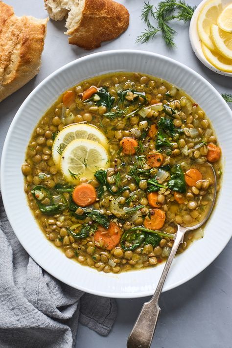 Olive And Mango Recipes, Lentil And Leek Soup, Greek Lentil Soup Recipe, Lemony Lentil Soup, Filling Meals, Chickpea Stew, Red Lentils, Red Lentil Soup, Vegan Soup Recipes