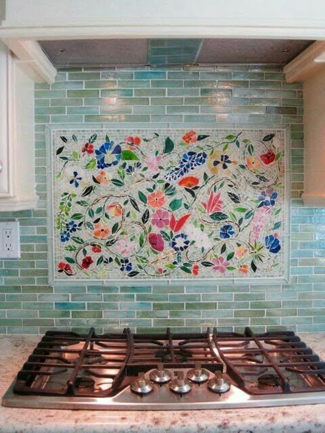 Mosaic above stove Mosaic Backsplash Kitchen, Herringbone Backsplash, Backsplash Kitchen, Backsplash Ideas, Kitchen Tile, Dream House Interior, Home Design Decor, Dream House Decor, Tile Backsplash