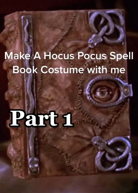 Handmade hocus pocus spell book halloween costume. The main structure is made from dollar tree presentation board and poster board. For details I used crayola air dry clay and acrylic paint. Hocus Pocus Book Costume, Diy Hocus Pocus Spell Book, How To Make A Hocus Pocus Book, Hocus Pocus Spell Book Pages, Hocus Pocus Book Of Spells, Diy Hocus Pocus, Hocus Pocus Magic, Crayola Air Dry Clay, Hocus Pocus Book