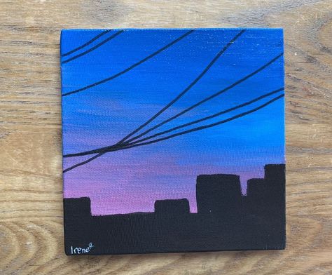 Sunset Canvas Painting, Aesthetic Illustration, Sky Art Painting, Skyline Painting, Illustration Nature, Rainbow Paint, Small Canvas Paintings, Simple Canvas Paintings, Cute Canvas Paintings