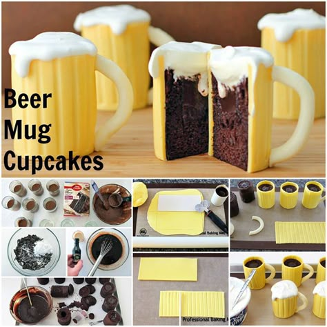 Cream Ganache, Mug Cupcake, Beer Mug Cake, Beer Birthday Party, Dads Birthday, Beer Cake, Beer Theme, Beer Birthday, Beer Party