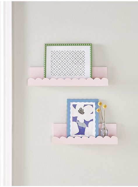 Scalloped wall shelf set of 2 Pink Hanging Wall Shelves, Scalloped Shelf, Shelf Above Bed, Pink Shelves, Room Wishlist, Kids Rooms Inspo, Pink Wall Decor, Big Girl Bedrooms, Kids Bedroom Inspiration